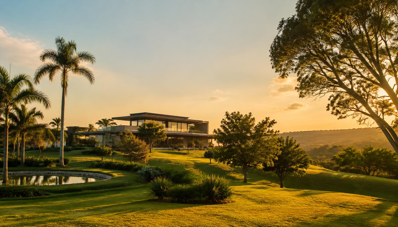 Green landscape at golden hour